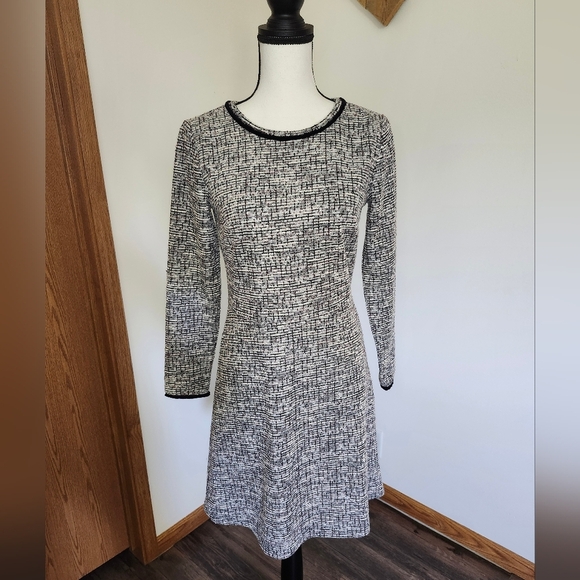 LOFT Dresses & Skirts - NWOT LOFT Tweed Shimmer Long Sleeved Elegant Black and White Dress